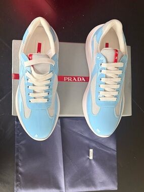 Prada Men’s  Blue and White Low-Top Sneakers